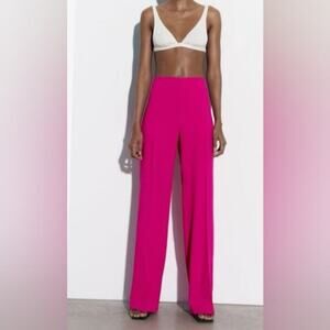 Zara NEW Barbie Fuchsia Pink Menswear Inspo Wide Leg High Rise Pants Trousers M